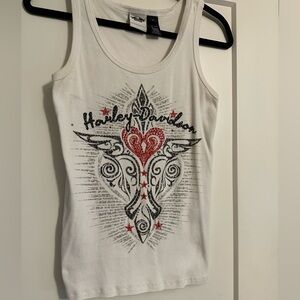 Harley Davidson White Tank Top with Red and Black Design